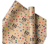 RUSPEPA Kraft Wrapping Paper Roll with Fragrance - Mini Roll - Colorful Dots Design Great for Birthday, Party, Baby Shower - 43.2cm x 5m - 18th Birthday