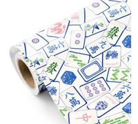 RUSPEPA Mahjong Wrapping Paper Roll - Mini Roll - 43.2cm x 5m - Chinoiserie Blue Mahjong Funny Wrapping Paper for Birthday, Wedding, Bridal Shower