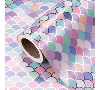 RUSPEPA Mermaid Wrapping Paper Roll - Mini Roll - 43.2cm x 10m - Colorful Mermaid Scale Wrapping Paper with Silver Foil Design for Birthday Girls, Baby Shower, Kids Birthday