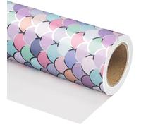 RUSPEPA Mermaid Wrapping Paper Roll - Mini Roll - 43.2cm x 3m - Colorful Mermaid Scale Wrapping Paper with Silver Foil Design for Birthday Girls, Baby Shower, Kids Birthday
