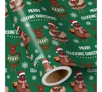 RUSPEPA Mini Christmas Wrapping Paper Roll Funny Chicken Reindeer Costume Green Novelty Wrap for Family and Friend Holiday Presents 43.2cm x 5m