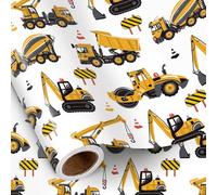 RUSPEPA Mini Construction Truck Gift Wrap Roll for Boys - Yellow Digger, Mixer, Crane Designs, 43.2cm x 5m - Ideal for Kids Birthday, Toddler, Vehicle Theme Parties
