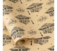 RUSPEPA Mini Kraft Graduation Wrapping Paper Roll - Class of 2026 Word-Art, Grad Cap & "Congrats" Lettering, 43.2cm x 5m - For Graduates, Ceremony, School Events