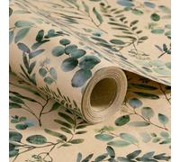 RUSPEPA Mini Kraft Wedding Gift Wrap 43.2cm x 5m Eucalyptus Green Leaf Design Ideal for Women Spring Summer and Birthday Presents
