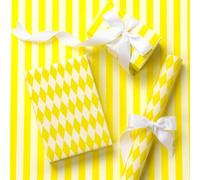 RUSPEPA Mini Reversible Gift Wrap Roll - Yellow & White Stripes/Diamond Design, 43.2cm x 5m - Perfect for Birthday, Wedding, Easter, Spring, Baby/Bridal Showers