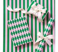 RUSPEPA Mini Reversible Wrapping Paper - Green & Light Pink Stripes/Diamond Pattern, 43.2cm x 5m - Perfect for Christmas, Birthday, Valentine’s Day, Merry Market Gifts