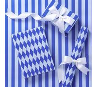 RUSPEPA Mini Reversible Wrapping Paper Roll - Blue & White Stripes/Diamond Pattern, 43.2cm x 5m - Ideal for Birthday, Wedding, Baby Shower, Easter, Father’s Day, Graduation
