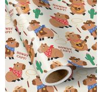 RUSPEPA Mini Western Style Gift Wrap Roll Cowboy Capybara with Hat Cactus Guitar Prints Perfect for Boys’ Western Themed Birthday Gifting 43.2cm x 5m