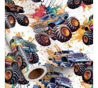 RUSPEPA Monster Truck Wrapping Paper Roll for Kids Boys, Mini Roll, Cool Off-Road with Splash Paint Gift Wrap Paper for Birthday, Racing Party, Adventure Celebration, 43.2cm x 5m