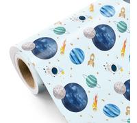 RUSPEPA Out Space Wrapping Paper Roll - Mini Roll - 43.2cm x 5m - Planets & Astronauts Space Adventure Design Perfect for Boys Kids Birthday, Baby Shower