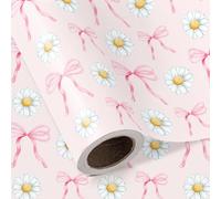 RUSPEPA Pink Bow Wrapping Paper Roll - Mini Roll - 43.2cm x 5m - Pink Coquette Ribbon Bow and Daisy Wrapping Paper for Girl Birthday, Valentine's Day, Bachelorette