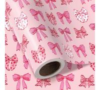 RUSPEPA Pink Bow Wrapping Paper Roll - Mini Roll - 43.2cm x 5m - Pretty Pink Bow Design Perfect for Valentine's Day, Girls Birthday, Baby Shower