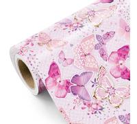 RUSPEPA Pink Butterfly Wrapping Paper Roll - Mini Roll - 43.2cm x 5m - Fantasy Butterfly Design, Perfect for Birthday, Wedding, Bridal Shower