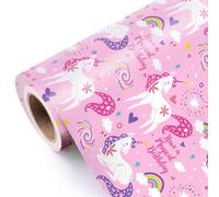 RUSPEPA Pink Unicorn Wrapping Paper Roll - Mini Roll - 43.2cm x 5m - Have a Magical Birthday Wrapping Paper Perfect for Girls Birthday, Baby Shower, Party