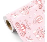 RUSPEPA Princess Wrapping Paper - Mini Roll - 43.2cm x 5m - Carriage Castle Pink Wrapping Paper Perfect for Kids Girls Birthday, Baby Shower