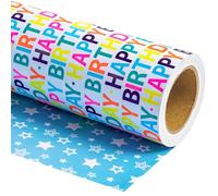 RUSPEPA Reversible Birthday Wrapping Paper - Mini Roll - 43.2cm x 10m - Colourful Happy Birthday Lettering for Birthdays, Holidays, Parties, Baby Showers