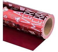RUSPEPA Reversible Christmas Wrapping Paper - Mini Roll - 43.2 cm x 10 m - Retro Nutcracker and "A Very Merry Christmas" Lettering Design with Metallic Foil Shine for Chrsitmas, Holiday