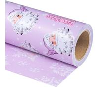 RUSPEPA Reversible Christmas Wrapping Paper - Mini Roll - 43.2cm x 10m - Purple Santa Claus and Snowflake Design with Embossed for Chrsitmas, Holiday, Party Celebration