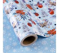 RUSPEPA Reversible Christmas Wrapping Paper - Mini Roll - 43.2cm x 10m - Red & Blue Snow Globe, Poinsettias and Snowflake Wrapping Paper for Xmas, Party Celebration