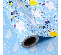 RUSPEPA Reversible Christmas Wrapping Paper - Mini Roll - 43.2cm x 10m - Winter Snow Monster and Christmas Tree Wrapping Paper for Xmas, Party Celebration