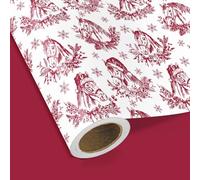 RUSPEPA Reversible Horse Christmas Wrapping Paper - Mini Roll - 43.2cm x 5m - Vintage Red Sketch Horse Wrapping Paper with Solid Burgundy Design for Christmas, Winter Season