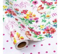RUSPEPA Reversible Mother's Day Wrapping Paper Roll - Watercolor Floral/Butterfly/Pink Polka Dot Mini Roll, Gift Wrap for Mom, Grandma, Women, Birthday & Spring Celebration, 43.2cm x 5m