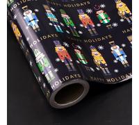 RUSPEPA Reversible Nutcracker Christmas Wrapping Paper - Mini Roll - 43.2cm x 10m - Foil Black Nutcracker Wrapping Paper for Christmas, Party Celebration