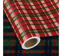 RUSPEPA Reversible Plaid Christmas Wrapping Paper - Mini Roll - 43.2cm x 5m - Classic Red Green Plaid Wrapping Paper with Blue Green Tartan Print for Christmas, Winter Season