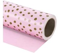RUSPEPA Reversible Wrapping Paper - Mini Roll - 43.2cm x 10m - Pink Print and Gold Delicate Polka Dots Design for Birthday, Wedding, Baby Shower