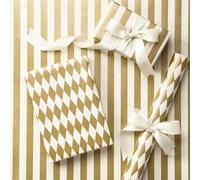 RUSPEPA Reversible Wrapping Paper Roll, Mini Roll, Off White and Gold Foil Stripes and Diamond Pattern, Elegant Gift Wrap for Wedding, Anniversary, Graduation, Bridal Shower, 43.2cm x 5m