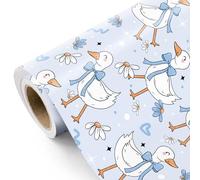 RUSPEPA Silly Gooses Wrapping Paper Roll - Mini Roll - 43.2cm x 5m - Goose with Blue Bow Wrapping Paper Perfect for Boys, Birthday, Baby Shower