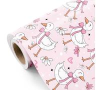 RUSPEPA Silly Gooses Wrapping Paper Roll - Mini Roll - 43.2cm x 5m - Pink Goose Coquette Gift Wrap Flower Wrapping Paper Perfect for Girls, Birthday, Baby Shower