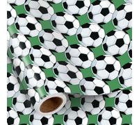 RUSPEPA Soccer Ball Wrapping Paper Roll for Boys, Mini Roll, Classic Football Pattern on Green Grass Background Gift Wrap for Sports Birthday, Game Day Party, 43.2cm x 5m