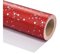 RUSPEPA Star Wrapping Paper Roll - Mini Roll - 43.2cm x 5m - Stars with Silver Foil on Red Wrapping Paper, Perfect for Christmas, Birthday, Wedding, Baby Shower