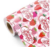 RUSPEPA Strawberry Birthday Wrapping Paper Roll - Mini Roll - 43.2cm x 5m - Happy Birthday and Strawberry Wrapping Paper Perfect for Women Girls, Wedding, Bridal Shower