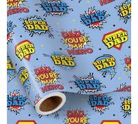 RUSPEPA Super Dad Wrapping Paper Roll, Mini Roll, Comic Style "Dad You're My Hero" Pattern Gift Wrap for Men, Father's Day, Birthday, Husband, Grandpa, 43.2cm x 5m