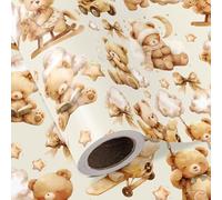 RUSPEPA Teddy Bear Baby Shower Wrapping Paper Roll - Mini Roll - 43.2cm x 5m - Brown Teddy Bear Baby Neutral Wrapping Paper, Perfect for Kids Boys Girls Birthday, Newborn Gift Wrap