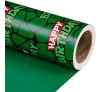 RUSPEPA Turtle Birthday Wrapping Paper Roll - Mini Roll - 43.2cm x 5m - Green Cartoon Turtle Shell Happy Birthday Wrapping Paper for Kids Boys, Teens, Game Lover