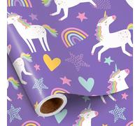 RUSPEPA Unicorn Wrapping Paper Roll for Kids Girls, Mini Roll, Purple Unicorn with Rainbow, Star and Heart Gift Wrap Perfect for Girls' Birthday, Baby Shower, Magical Party Gift, 43.2cm x 5m