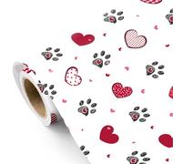 RUSPEPA Valentines Day Wrapping Paper Roll - Mini Roll - 43.2cm X 5m - Love Heart Paw Print Wrapping Paper For Valentine'S Day, Anniversary, Girls Women Birthday