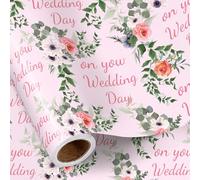 RUSPEPA Wedding Wrapping Paper Roll for Couples, Mini Roll, Elegant Floral Design with "On Your Wedding Day" Design, Romantic Gift Wrap for Bridal Shower, Anniversary, 43.2cm x 5m