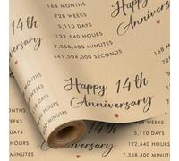 RUSPEPA Wrapping Paper Roll for Ivory Wedding - 43.2cm x 5m - "Happy 14th Anniversary" Pattern on Durable Kraft Paper for 14th Anniversary and Special Occasions