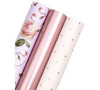 RUSPEPA Wrapping Paper Roll - Mini Roll - 43.2 cm X 3.05 m Per roll - 3 Different Pink and Rose Gold Design Perfect for Valentine's Day, Mother‘s Day (42.5 sq.ft.ttl)