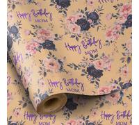 RUSPEPA Wrapping Paper Roll - Mini Roll - Gold Foil Flower and "Happy Birthday Mom" Pattern Great for Birthday, Party and Any Occasion - 43.2cm x 5m
