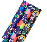 RUSPEPA Wrapping Paper Rolls for Birthday, Baby Shower, Holiday - 43.2cm x 3m per Roll, Total of 3 Rolls, Balloon and Rainbow
