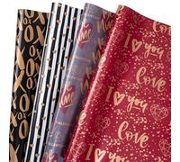 RUSPEPA Wrapping Paper Sheet - Gold Foil Heart and Greeting Printed, Great for Valentine's Day, Anniversary and Holiday - 12 Folded Sheets - 50x70 cm per sheet