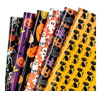 RUSPEPA Wrapping Paper Sheet - Pumpkin and Black Cat Design, Perfect for Halloween, Holiday, Baby Shower - 1 Roll Contains 6 Sheets - 44.5 X 76 cm Per Sheet
