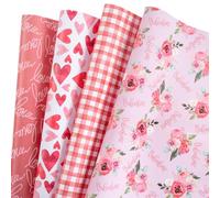 RUSPEPA Wrapping Paper Sheet - Red and Pink Heart and Flower Printed, Great for Valentine's Day, Anniversary and Holiday - 12 Folded Sheets - 50x70 cm per sheet