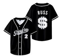 Russ Psycho Pt.2 Baseball Jacket Merch Jackets Unisex Fashion Casual Short Sleeve Clothing (Black,S)