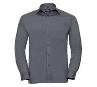 Russell 934M Mens BLACK GREY BLUE WHITE Long Sleeve Easy Care Poplin Shirt